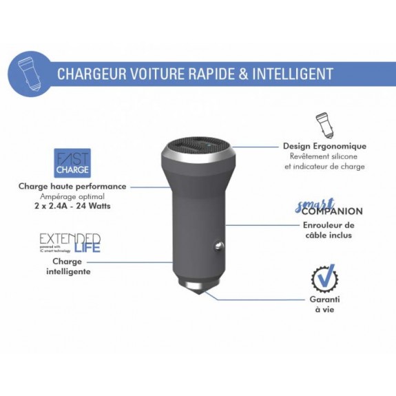Chargeur voiture 2 ports USB-A Force Power